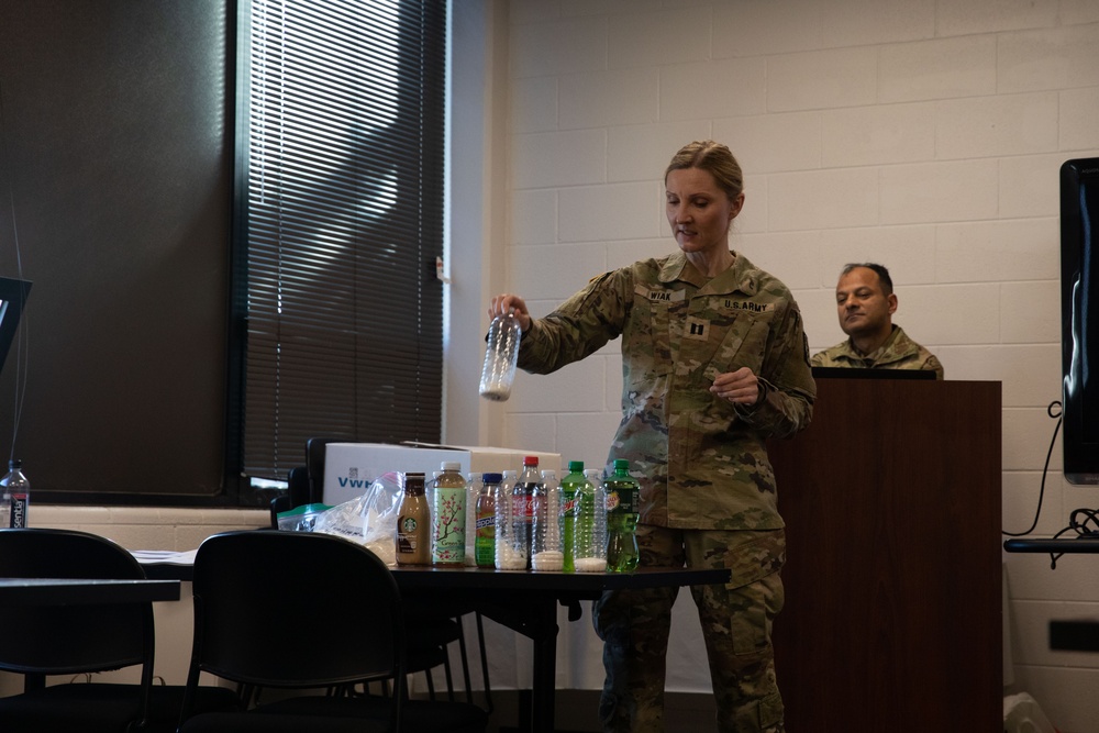 U.S. Army Reserve Capt. Alexandra Wiak conducts a class on Nutrition.