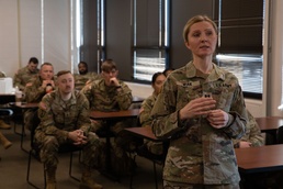 U.S. Army Reserve Capt. Alexandra Wiak conducts a class on Nutrition.