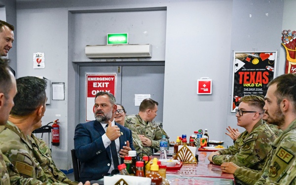 U.S. Rep. Cory Mills visits with Airmen