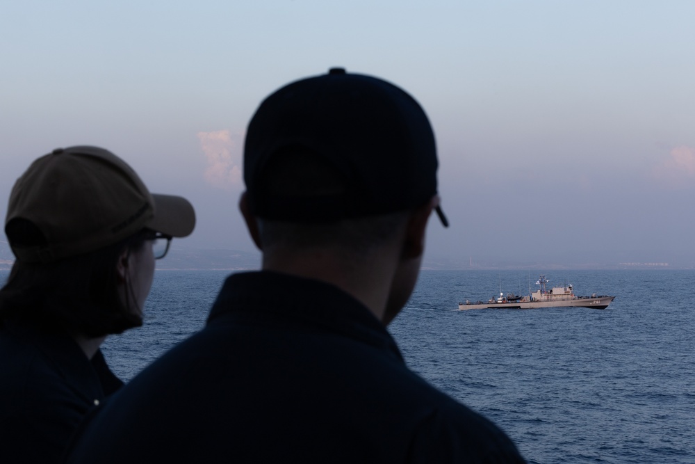 USS Oscar Austin (DDG 79) Conducts an International Maneuvering Exercise with the Cypriot Navy During Departure from Limassol, Cyprus