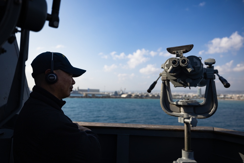 USS Oscar Austin (DDG 79) Conducts an International Maneuvering Exercise with the Cypriot Navy During Departure from Limassol, Cyprus