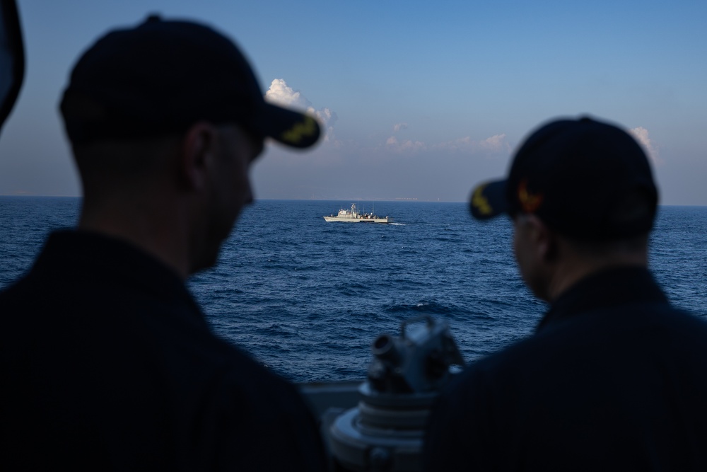 USS Oscar Austin (DDG 79) Conducts an International Maneuvering Exercise with the Cypriot Navy During Departure from Limassol, Cyprus