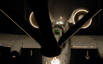 KC-135 Stratotanker conducts aerial refueling mission in stormy skies over USCENTCOM AOR