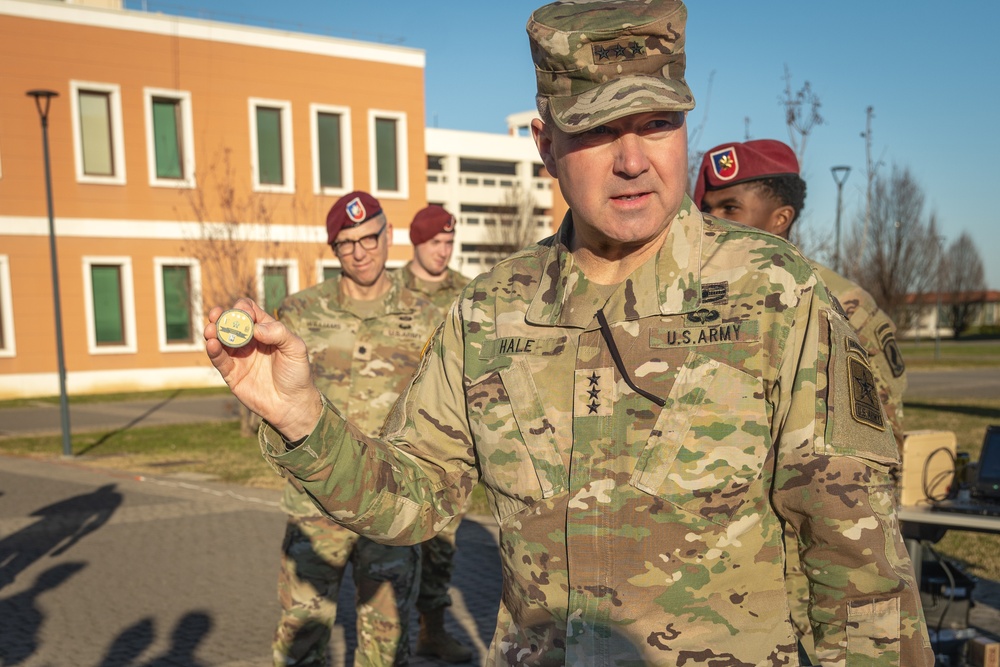 Lt. Gen. Anthony R. Hale Visits 173rd Airborne Brigade in Italy to Discuss Frontline Military Innovations