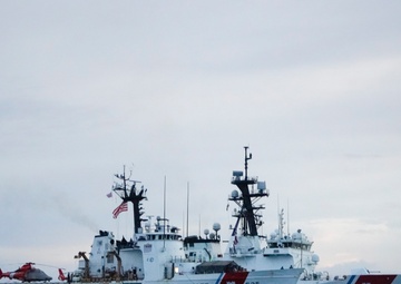 Coast Guard Cutters Venturous and Hamilton rendezvous at sea