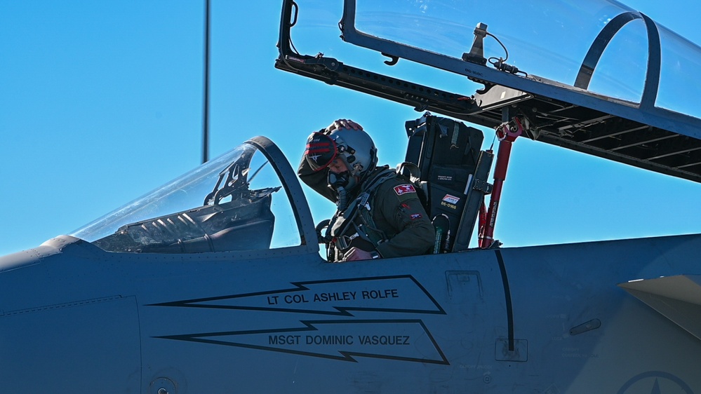 Maj. John 'Space' Stout flies fini-flight at the 104th Fighter Wing