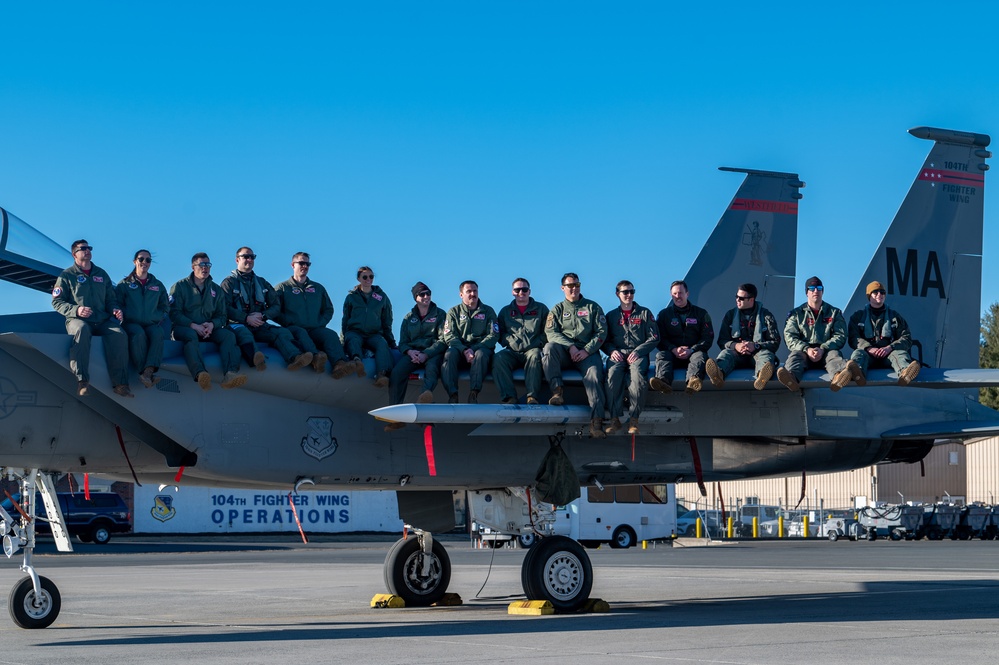 Maj. John 'Space' Stout flies fini-flight at the 104th Fighter Wing