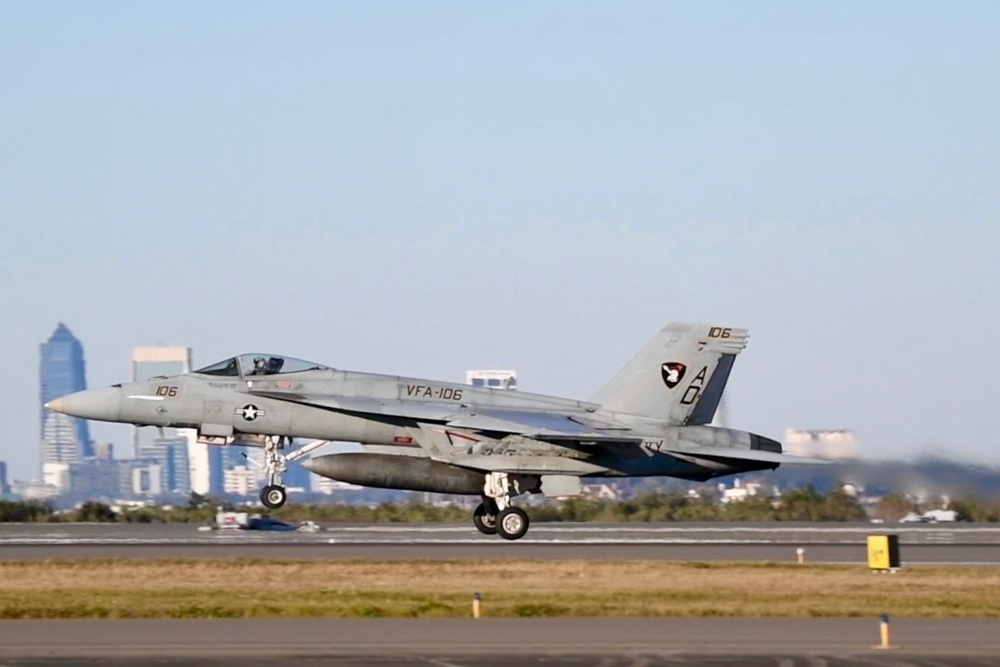 30 F/A-18 Super Hornets from Naval Air Station Oceana staged at Naval Air Station Jacksonville for a flyover honoring former U.S. President Jimmy Carter.