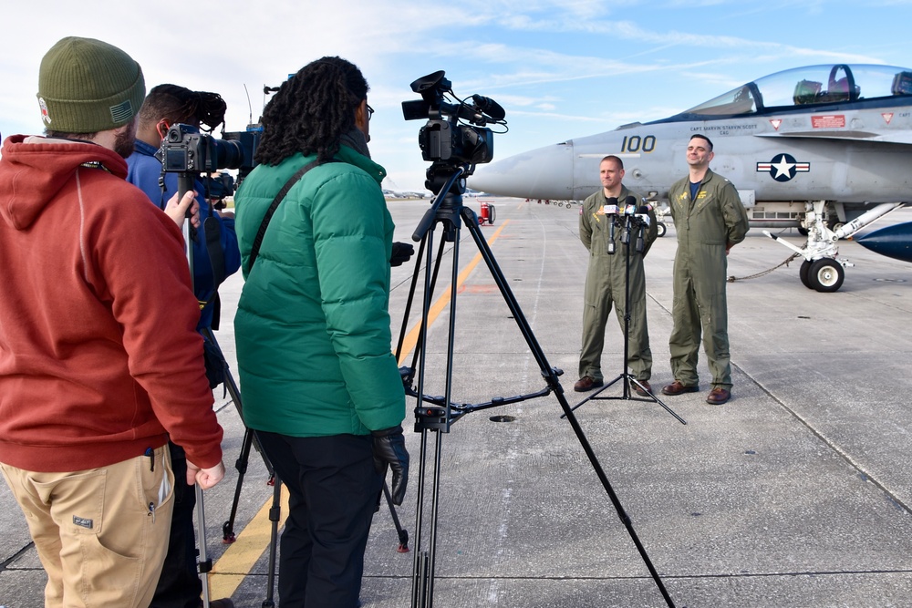 30 F/A-18 Super Hornets from Naval Air Station Oceana were staged at Naval Air Station Jacksonville for a flyover honoring former U.S. President Jimmy Carter.