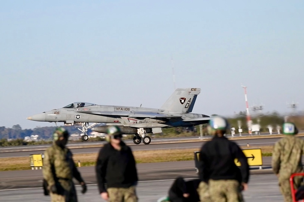 30 F/A-18 Super Hornets from Naval Air Station Oceana were staged at Naval Air Station Jacksonville for a flyover honoring former U.S. President Jimmy Carter.