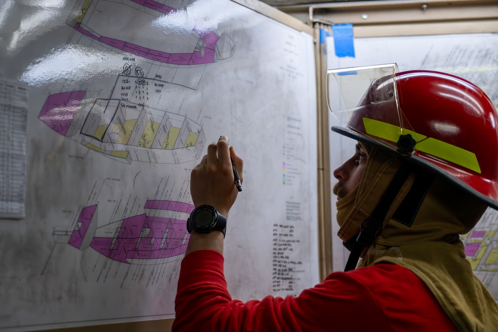 USCGC Polar Star (WAGB 10) crewmembers conduct damage control training in McMurdo Sound during Operation Deep Freeze