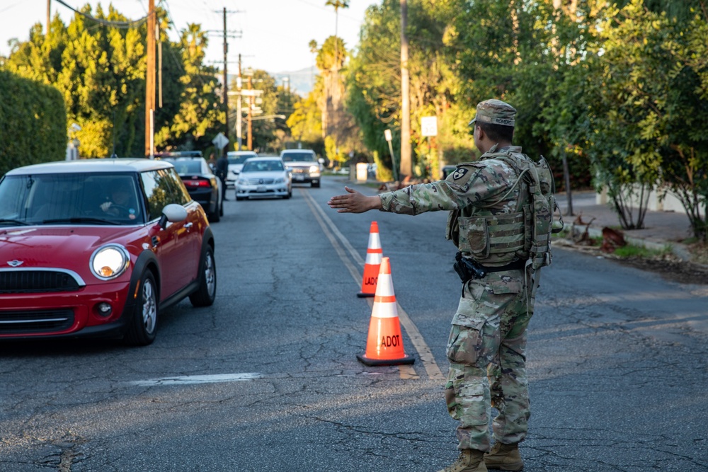 California Army National Guard maintain traffic control points during LA Wildfires