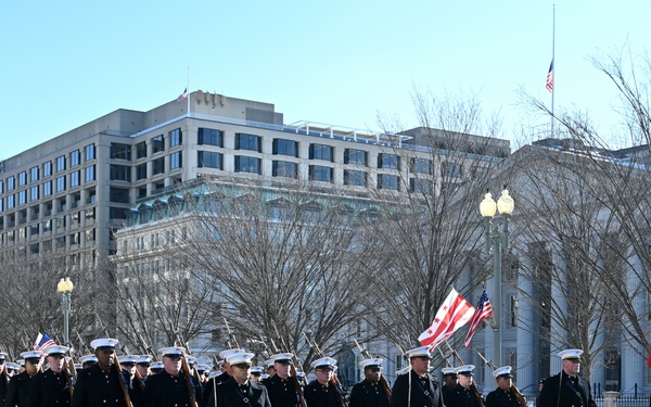 U.S. Marine Corps Ceremonial Marchers rehearse for presidential inauguration