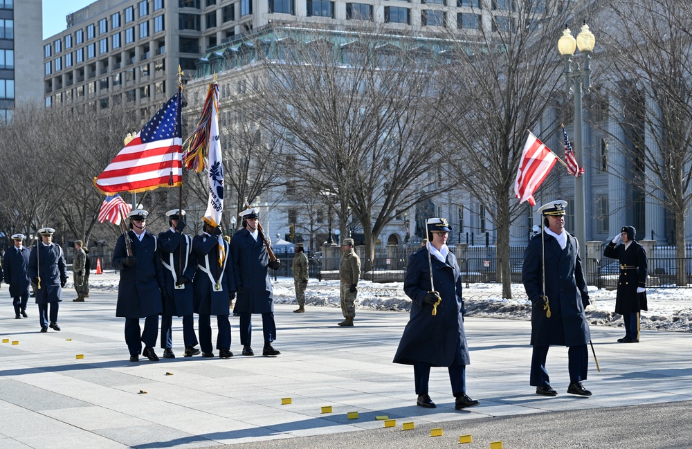 Coast Guard Ceremonial Honor Guard rehearses for inauguration