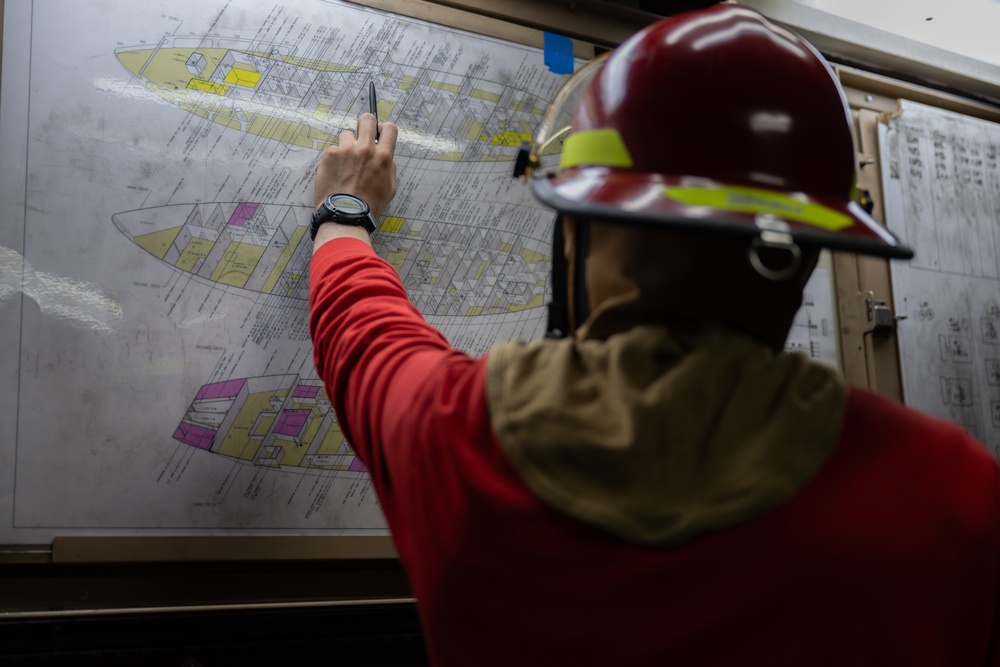 USCGC Polar Star (WAGB 10) crewmembers conduct damage control training in McMurdo Sound during Operation Deep Freeze