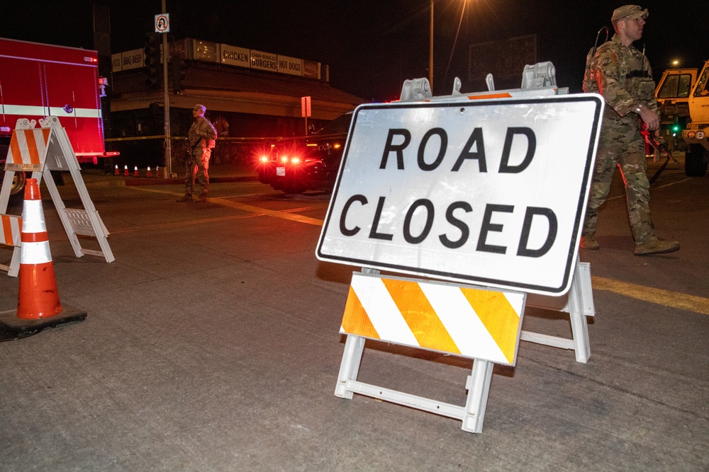 California Army National Guard maintain traffic control points During LA Wildfires