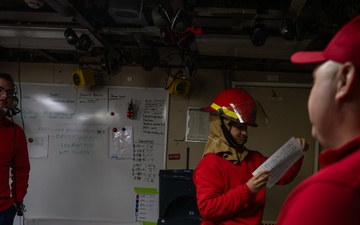 USCGC Polar Star (WAGB 10) crewmembers conduct damage control training in McMurdo Sound during Operation Deep Freeze