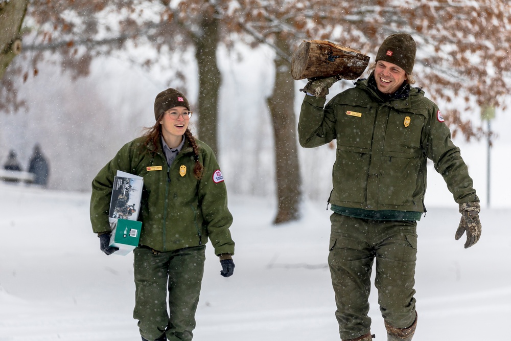 Crowds gather in beautiful wintery landscape at Shenango for Eagle Fest