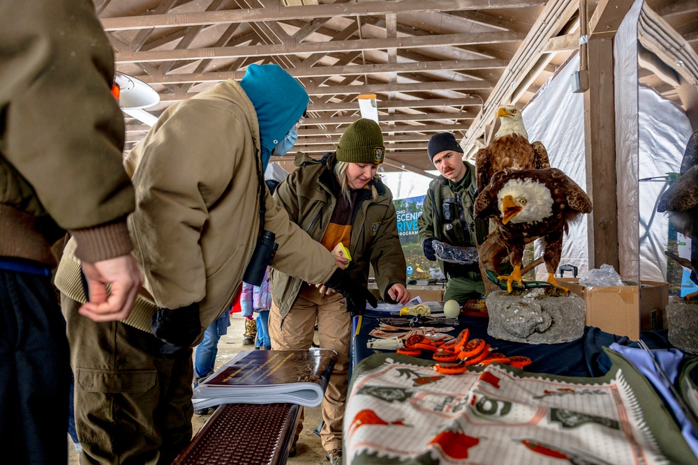 Crowds gather in beautiful wintery landscape at Shenango for Eagle Fest