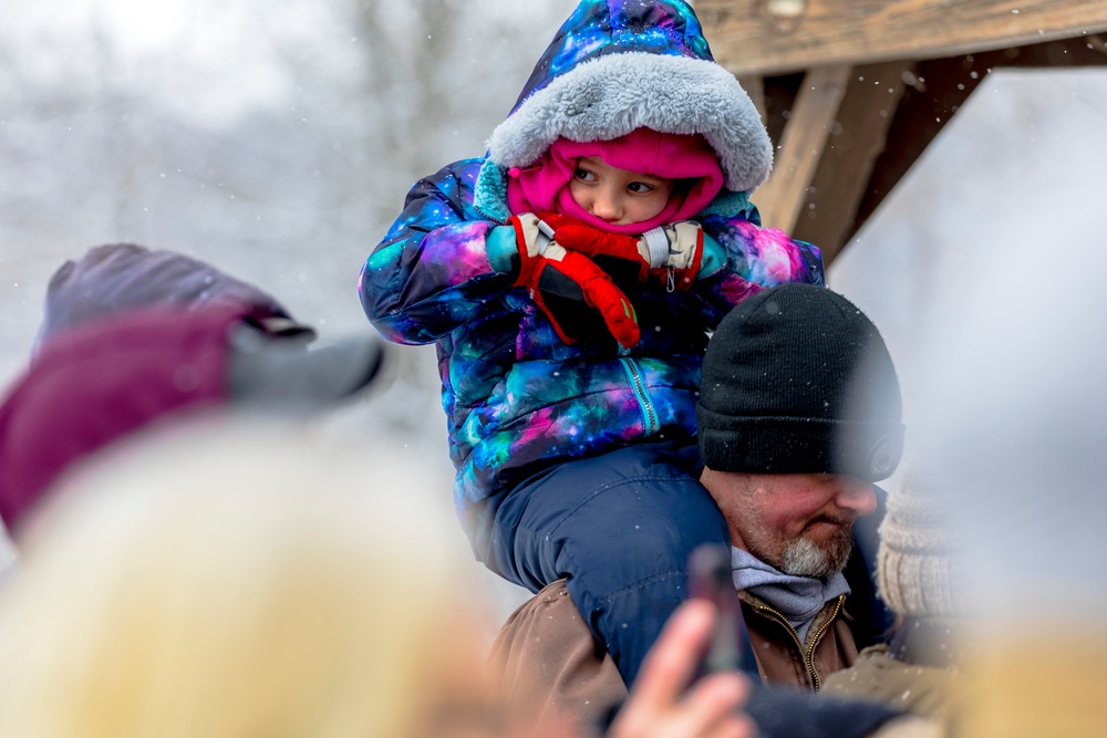 Crowds gather in beautiful wintery landscape at Shenango for Eagle Fest