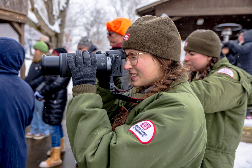 Crowds gather in beautiful wintery landscape at Shenango for Eagle Fest