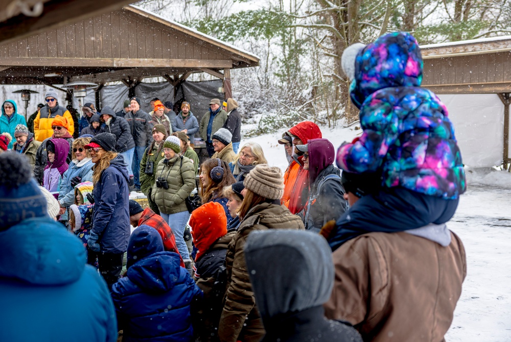 Crowds gather in beautiful wintery landscape at Shenango for Eagle Fest