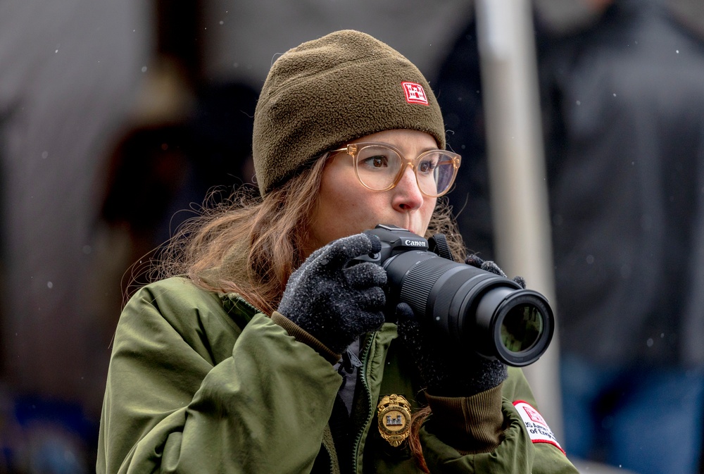 Crowds gather in beautiful wintery landscape at Shenango for Eagle Fest