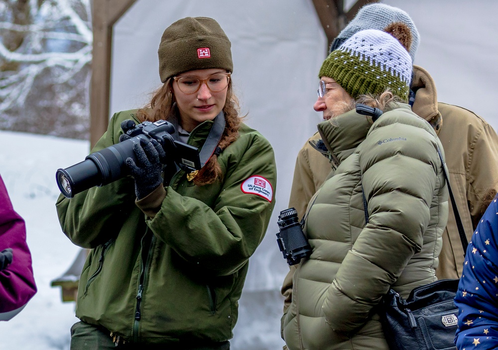 Crowds gather in beautiful wintery landscape at Shenango for Eagle Fest