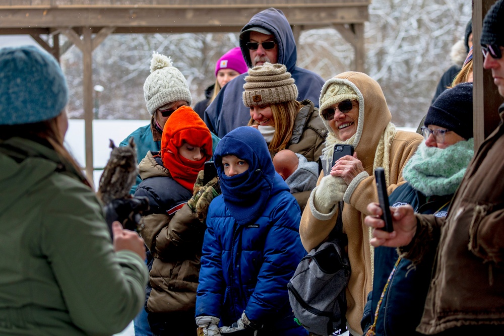 Crowds gather in beautiful wintery landscape at Shenango for Eagle Fest