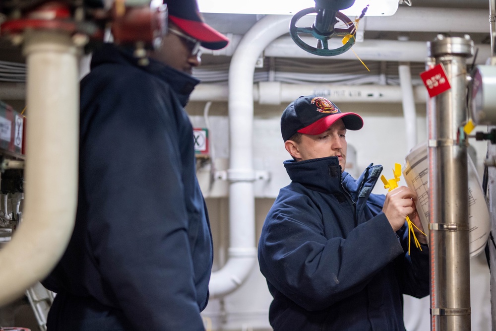 USS Ronald Reagan (CVN 76) Sailors check damage control equipment