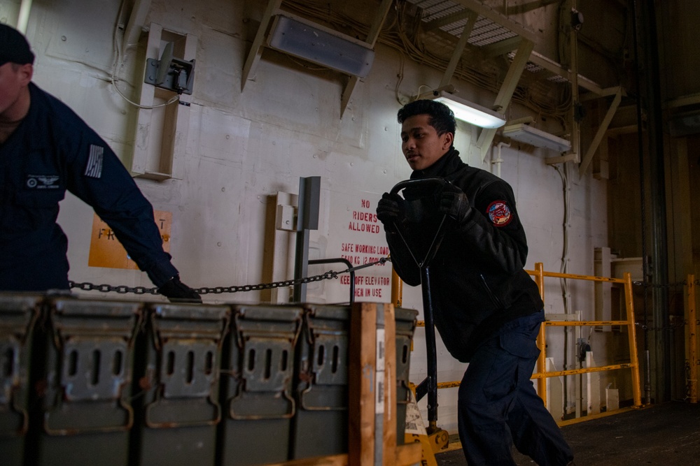 Ordnance Handling aboard USS America (LHA 6)