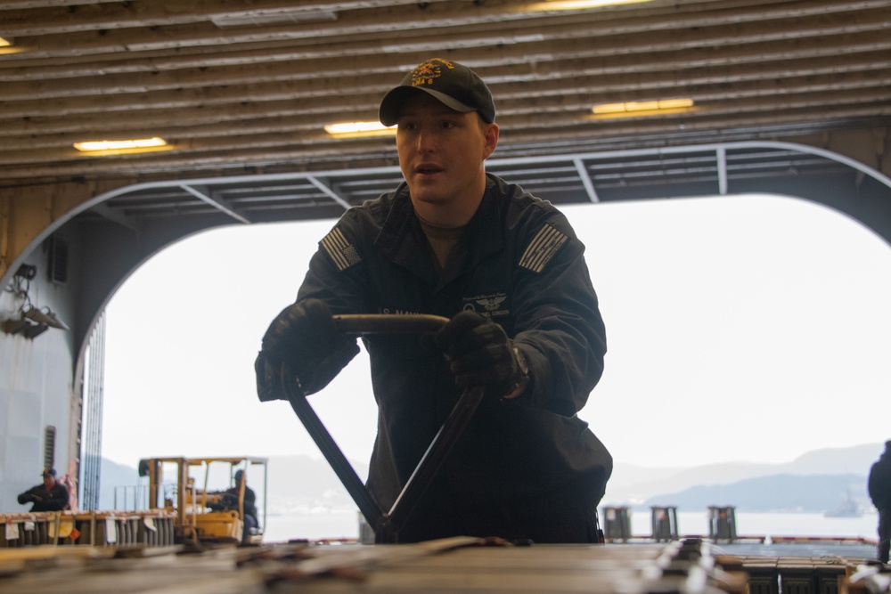 Ordnance Handling aboard USS America (LHA 6)