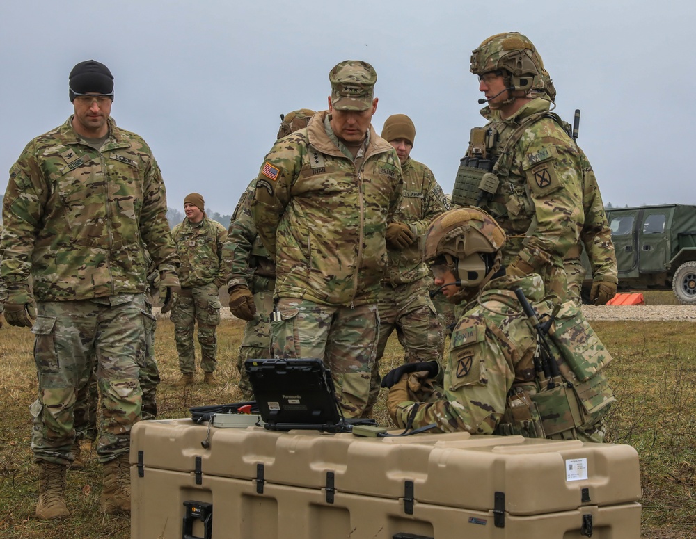 Lt. Gen Joseph Ryan visits 10th Mountain Division Soldiers for demonstrations during exercise Combined Resolve 25-1