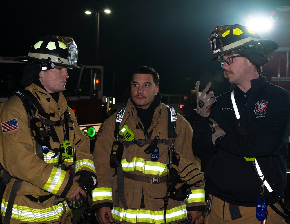 87th Civil Engineer Squadron firefighters train with local fire companies