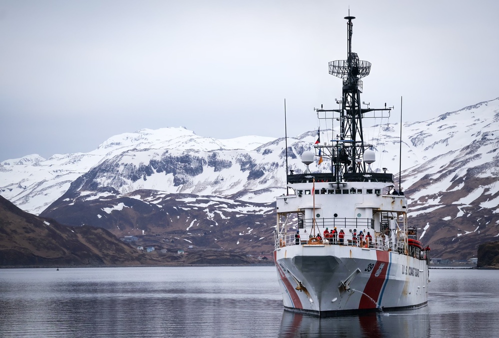 Coast Guard Cutter Alex Haley transits inbound Dutch Harbor