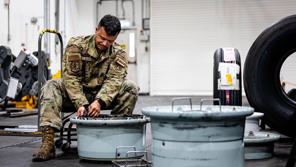 Wheel and tire Airmen build and maintain aircraft wheels