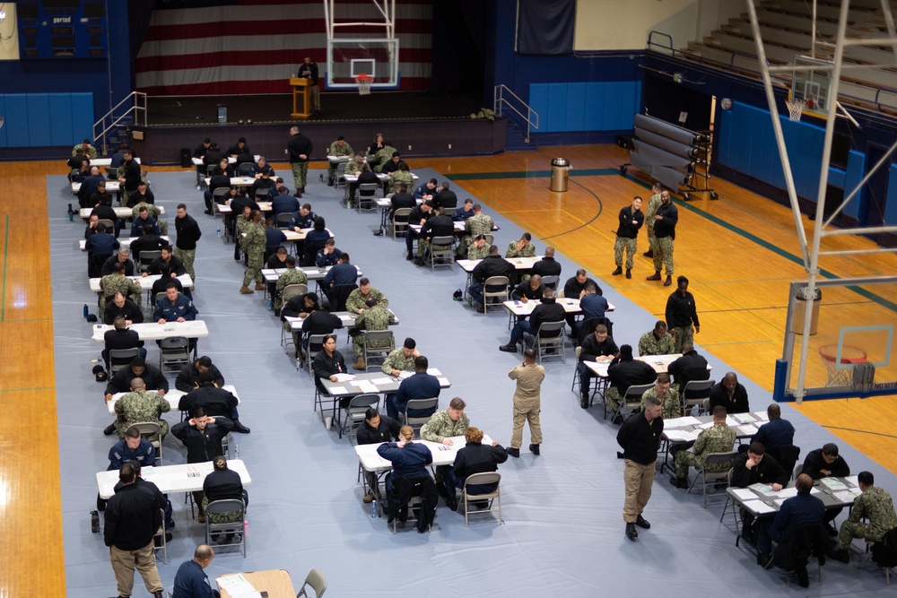 USS Ronald Reagan (CVN 76) Sailors take Navy-wide E-7 advancement exam