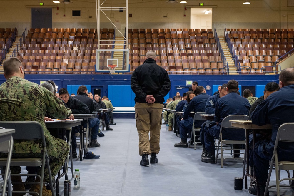 USS Ronald Reagan (CVN 76) Sailors take Navy-wide E-7 advancement exam