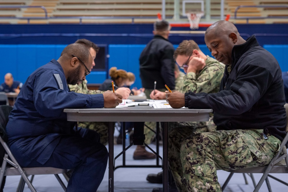 USS Ronald Reagan (CVN 76) Sailors take Navy-wide E-7 advancement exam