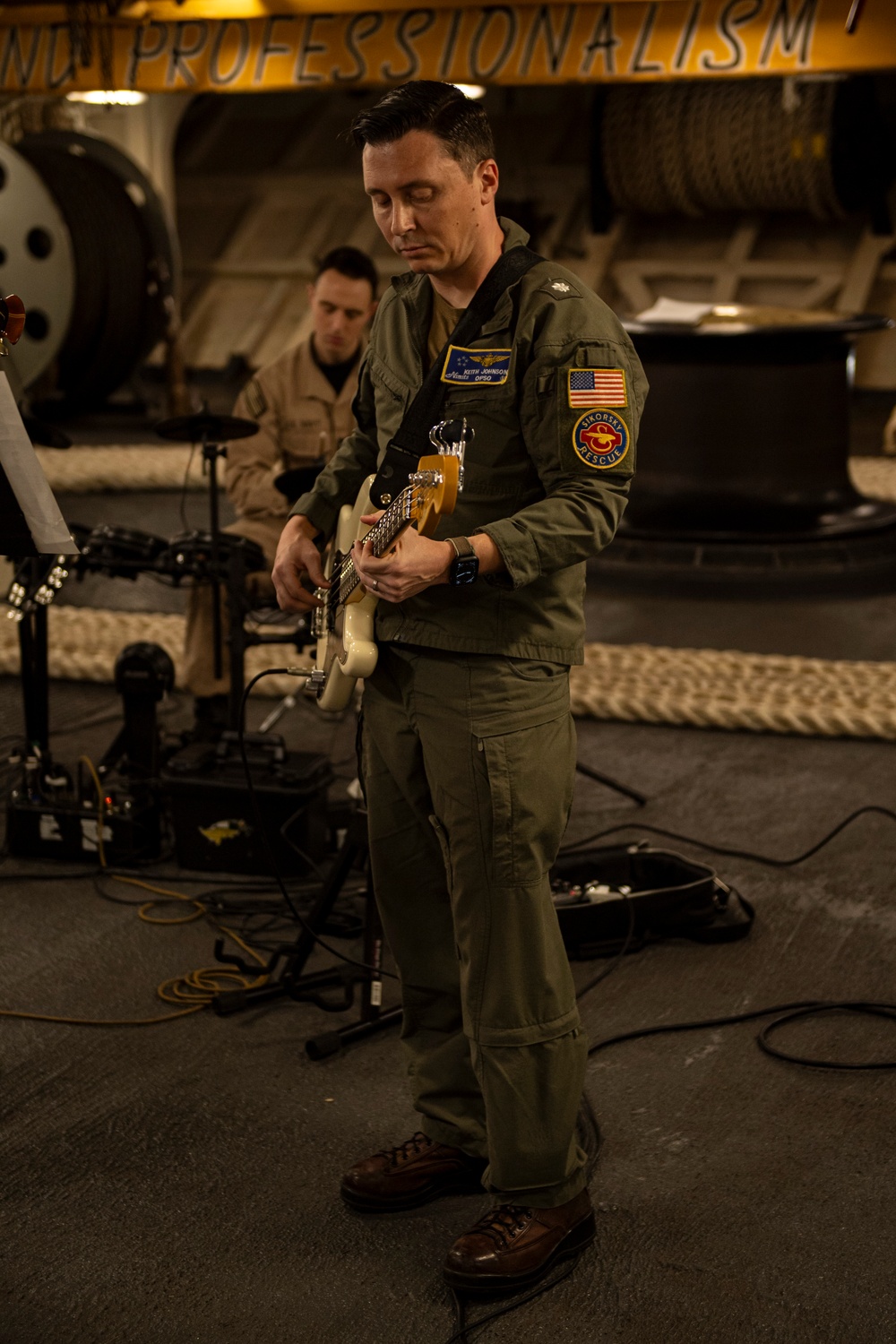 Nimitz Sailors Play Music During a Contemporary Christian Service