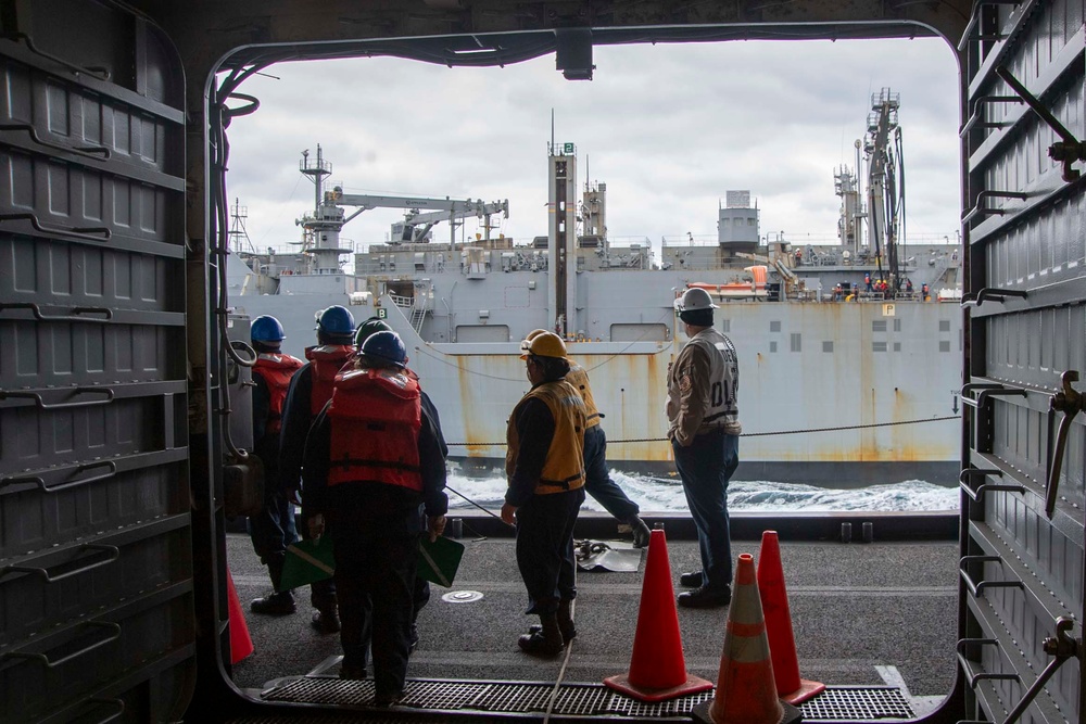 USS America (LHA 6) Conducts Replenishment at Sea with USNS Carl Brashear (T-AKE-7)