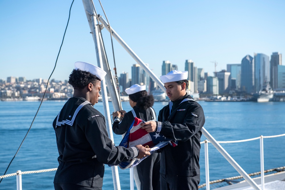 Nimitz Sailors Fold the Ensign