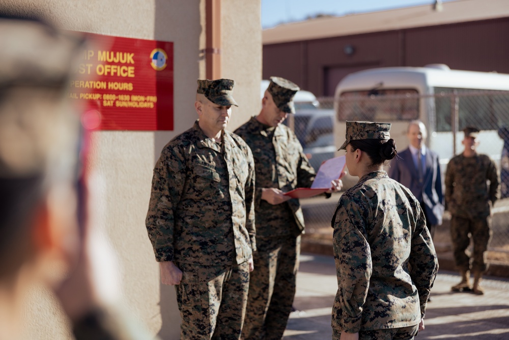 Mail is Morale: LCpl Chavez receives achievement medal for role in new post office opening on Camp Mujuk