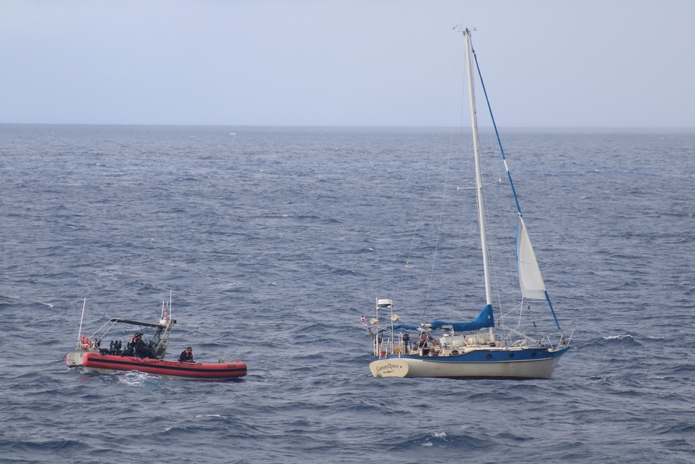 USCGC Diligence (WMEC 616) assists a sailing vessel in distress