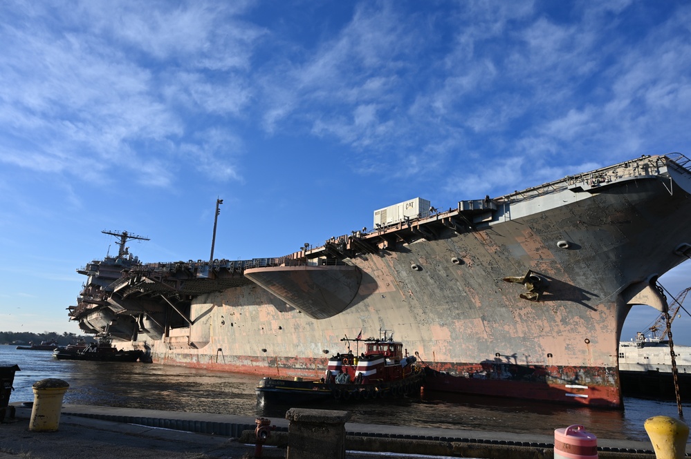 Ex-USS John F. Kennedy Embarks on Final Journey from the City Where the Navy Began