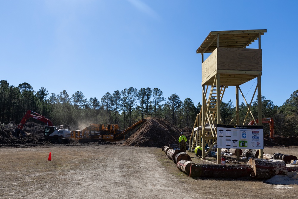 Hurricane Helene Recovery: Temporary Debris Management Site in Mcintosh County, Georgia.