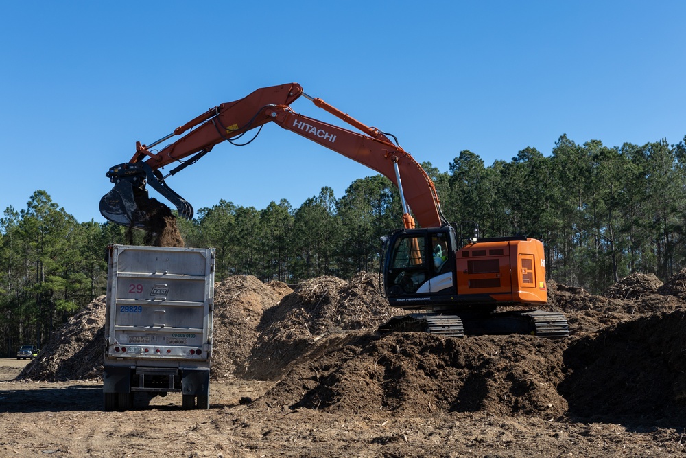 Hurricane Helene Recovery: Temporary Debris Management Site in Mcintosh County, Georgia.