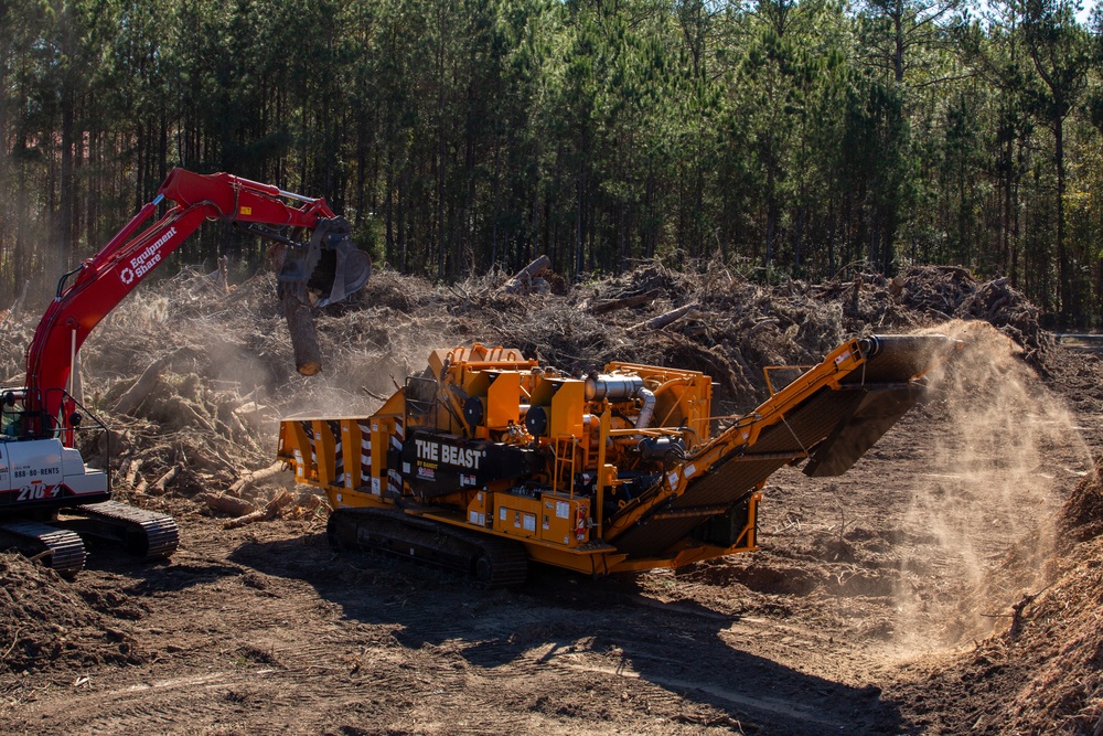 Hurricane Helene Recovery: Temporary Debris Management Site in Mcintosh County, Georgia.