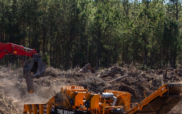 Hurricane Helene Recovery: Temporary Debris Management Site in Mcintosh County, Georgia.