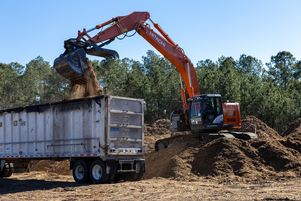 Hurricane Helene Recovery: Temporary Debris Management Site in Mcintosh County, Georgia.